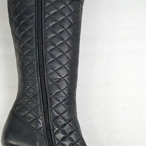 Delman Black Quilted Leather Knee-High StiletDeto Boots Women's 9 18" Shaft VGUC - Picture 8 of 16